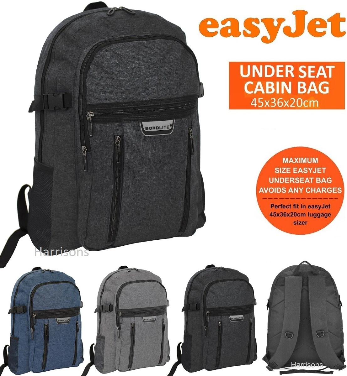 EASYJET 45x36x20 CM NEW SIZE UNDERSEAT CABIN BAG BACKPACK TRAVEL WORK GYM  SCHOOL