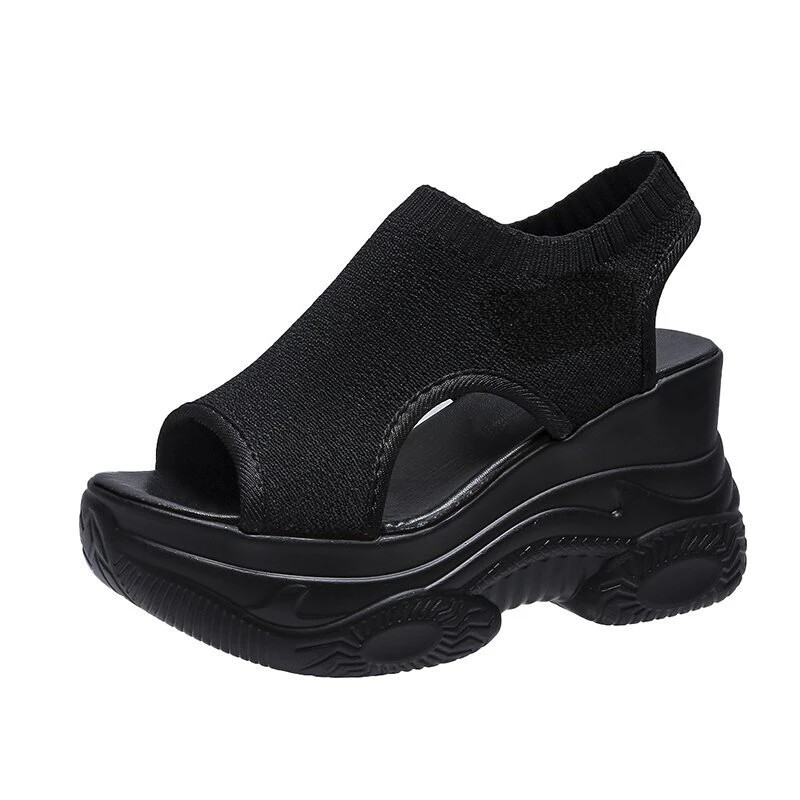 Sandals Wedge Heel Elastic Cloth Cover Thick-soled Trifle Elevation Casual Shoes-image