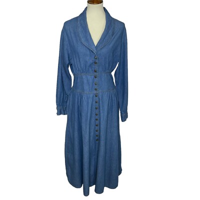forenza denim dress Vtg FORENZA Button Front Denim Dress W/ Drawstring Waist Women's Size 12 Pockets