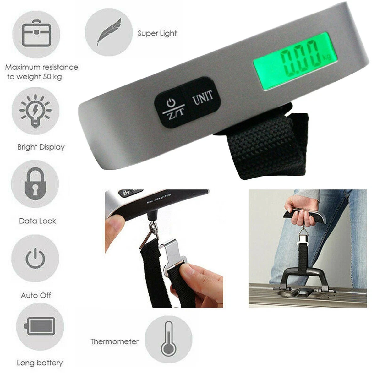 50kg/110lb Portable Electronic Hand Luggage Scale LCD Digital Display  Balance Scale Suitcase Travel Weighs Baggage