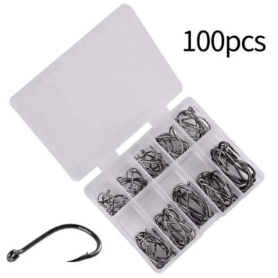 100PCS/Box Fishing Hooks Set#3-#12 Series High Carbon Steel Single Circle Fishin