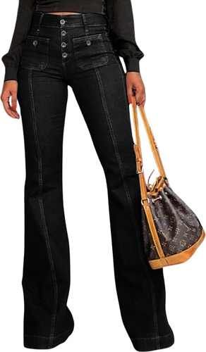 Women'S Flare Bell Bottom High Waist Jeans Vintage Stretch Bootcut Denim Trouser