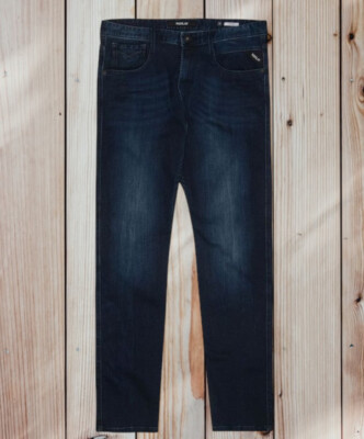 REPLAY Anbass Slim Jeans 10 oz dark wash indigo power stretch denim 32W 32L