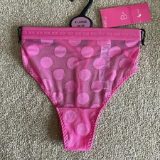 M&S Size X LARGE 20-22 Boutique Thong Knickers Briefs Pink Spot Sheer Mesh XL