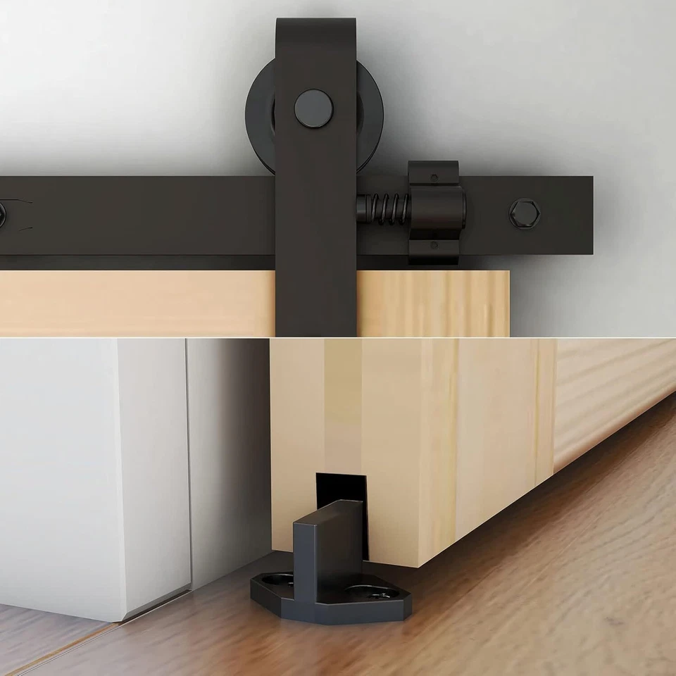 Kit de herrajes para puertas correderas de granero de 6,6 pies moderno armario estilo colgante riel de riel negro Foto 4 de 4