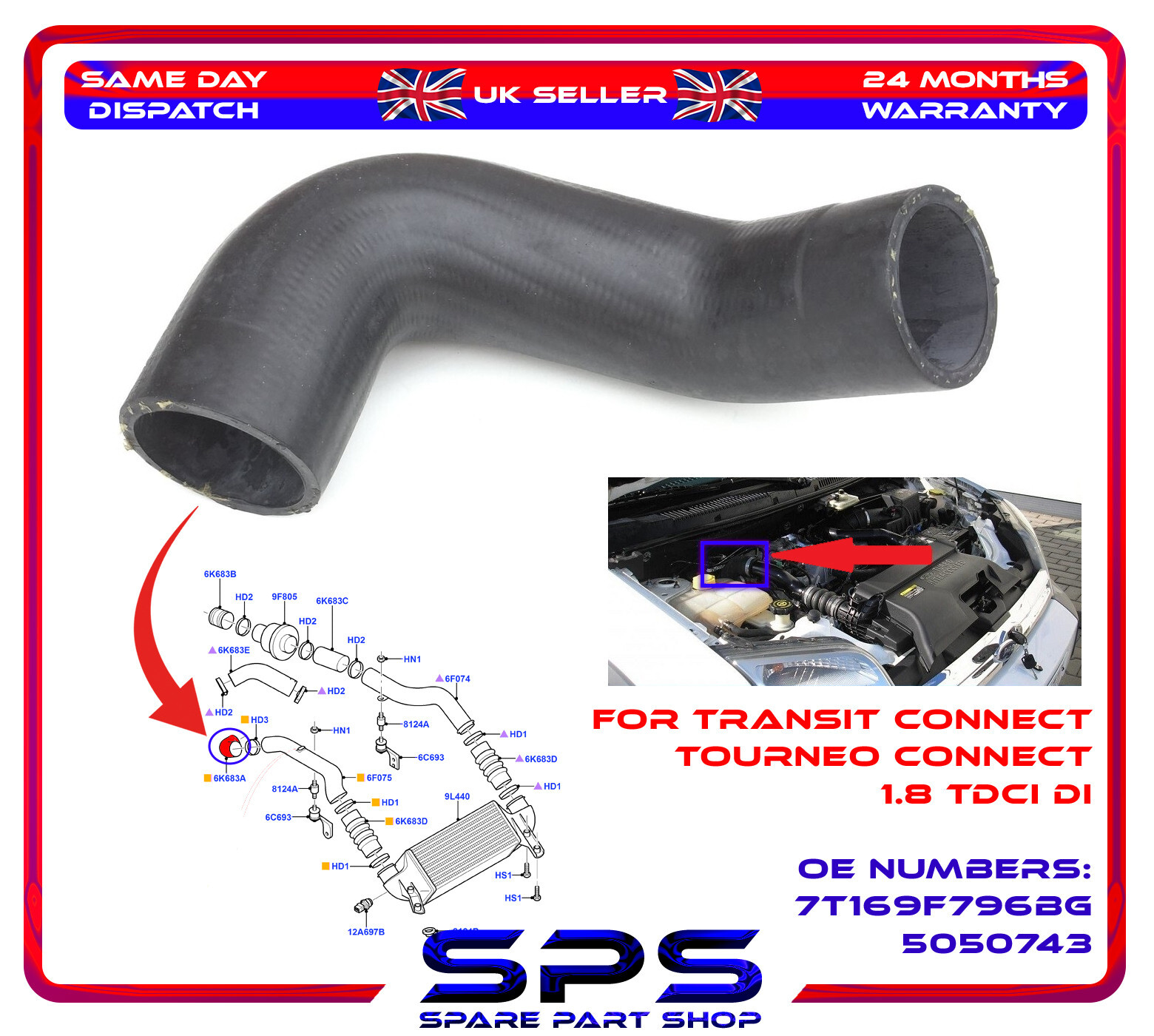 Egr Intercooler Turbo Hose Pipe For Ford Transit Connect 1.8 Tdci Di 5050743
