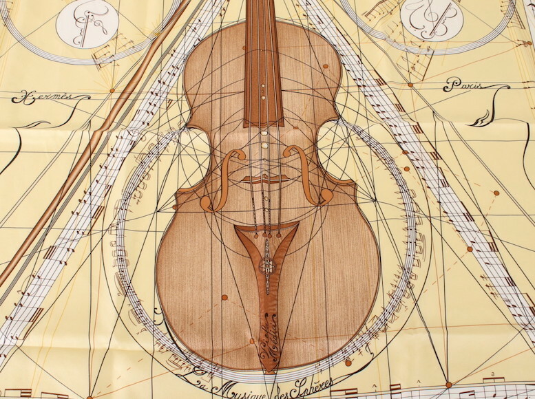 HERMES　バイオリン図面スカーフ HERMES バイオリン図面スカーフ Hermes Scarf Stole La Musique