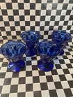 Vintage COBALT BLUE Set Of 4 ANCHOR HOCKING Glass Ice Cream Sundae Dish Tulip