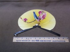 VINTAGE CHINESE HAND FAN BLUEBIRD FLOWERS GOOD CONDITION