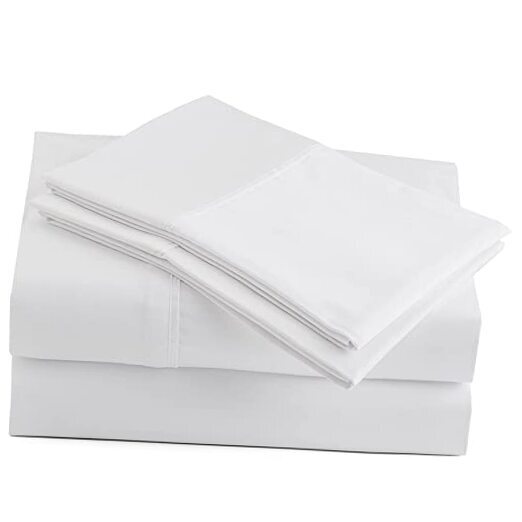 , Bed Sheets Set with 4 Pieces, 415 Thread Count, Percale, 100% King White-image
