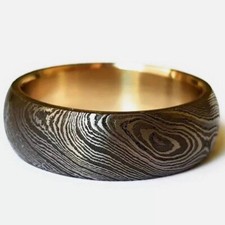 Men's Damascus Ring with Brass Sleeve Wedding Band Ring Engagement Ring To Gift.