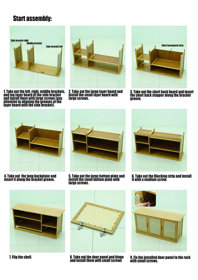 Modern Shoe Storage Bamboo Shoe Rack Bench with Rattan Door for