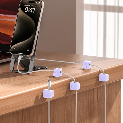 Cable Clips Cord Holder Adjustable Adhesive Cable Organizer (Purple 6Pcs)