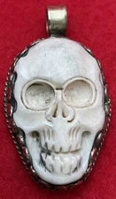 Tantric Buddhist Carved Bone Skull Of Impermanence Pendant