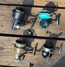 Vintage Lot of 4 Fishing Reels, Daiwa 7600h, Shakespeare,Ocean City, Bache Brown