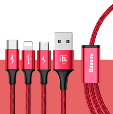 Compatible with Apple, Baseus USB Cable For iPhone X 8 7 6 Charging Charger 3 in