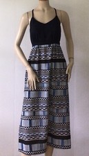 J.CREW Black Blue Geometric Lined V Neck Spaghetti Strap Midi Dress (Size 2P)