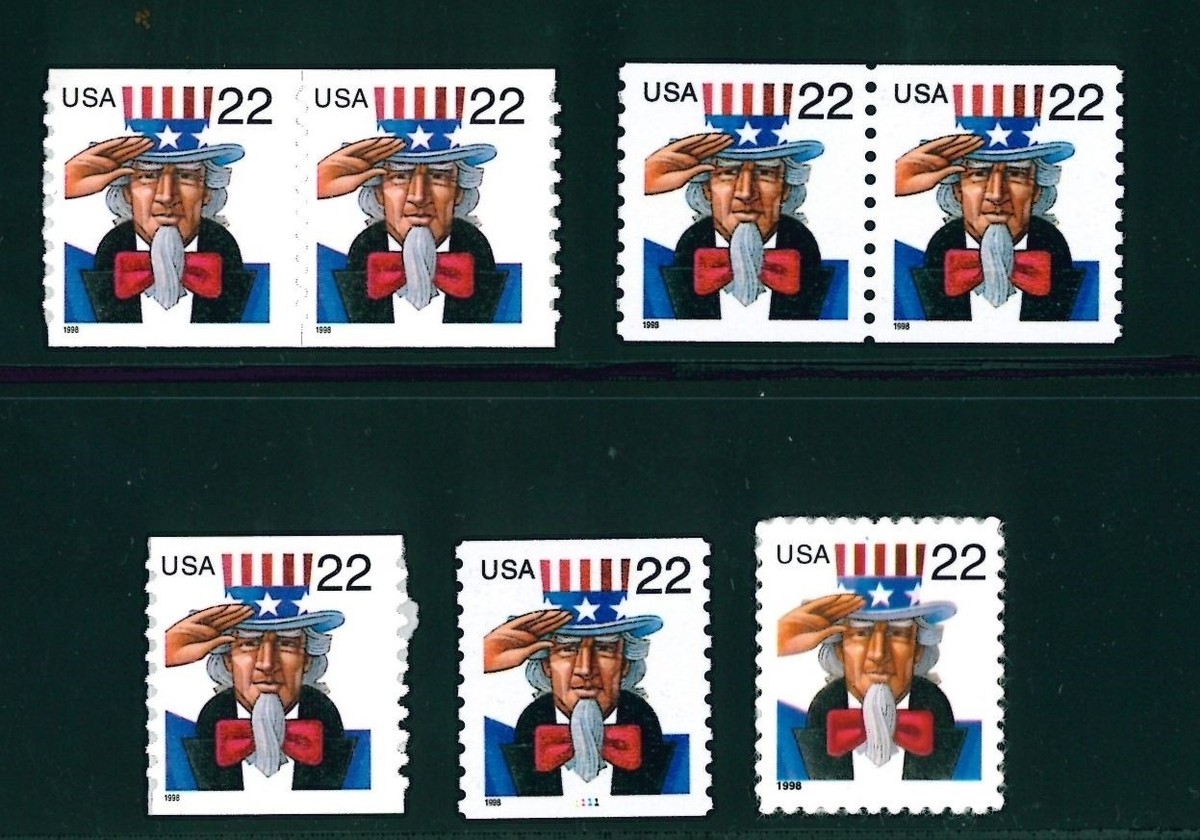 US Scott # 3259, 3263, & 3353 Uncle Sam 22c Issue Singles & Pairs