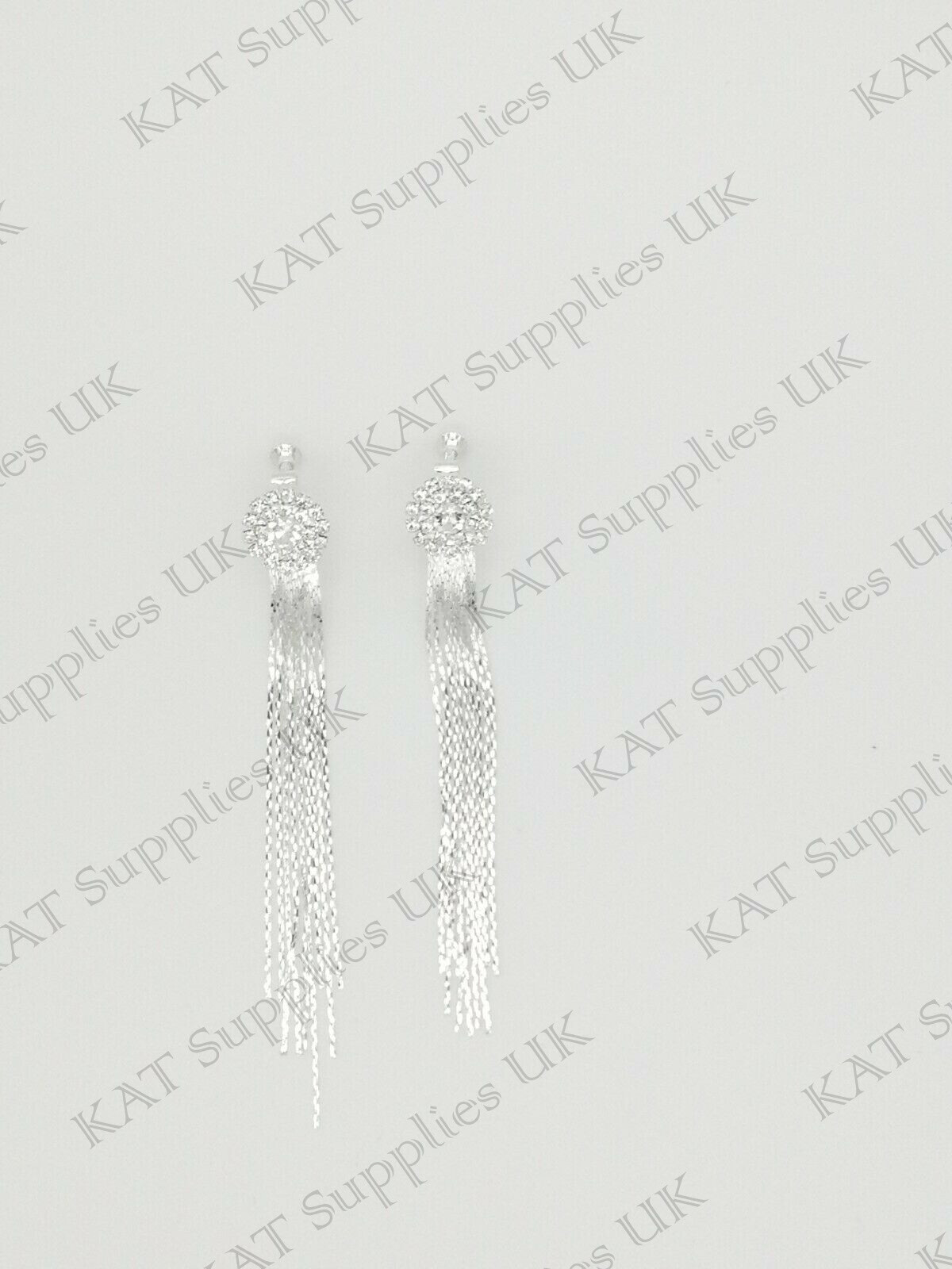 Clip On Earrings Silver Round Drop Dangle Long Tassel Crystal Non