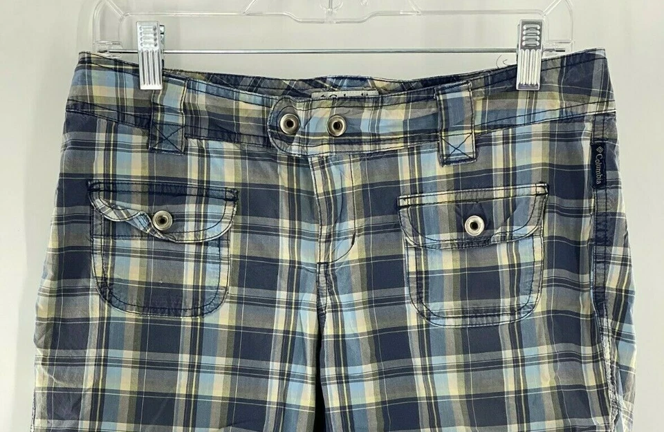 Columbia Sportswear Mujeres 6 Pantalones Cortos Bermudas Senderismo Cuadros Azul 10" Entrepierna Caminar Foto 2 de 4