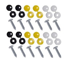 12x Vehicle Registration Number Plate Screws White Yellow Black Hinged Caps
