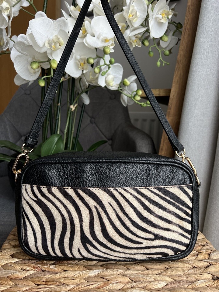 Next Black Shoulder bag Leather zebra print small camera Crossbody eBay