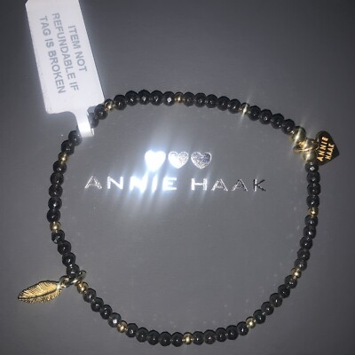 annie haak bracelet Feather Black Beads 19cm UK