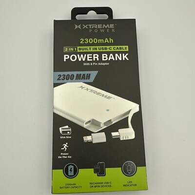 Xtreme 2 in 1 Built In Usb-C & 8 Pin, Power Bank 2,300mAh For iPhone or Android