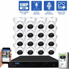 16 Channel NVR 16 6MP H.265 PoE IP Microphone AI Turret Security Camera System