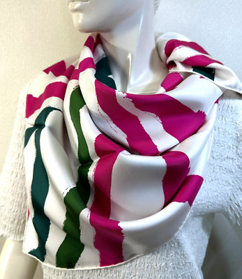 NEW! HERMES ROSACE DE JANOS BER Carre 90 silk 100% scarf Pink Green #y5036