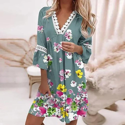 Vestido para mujer 2024 primavera talla grande línea A elegante plisado manga larga informal - Imagen 35 de 42