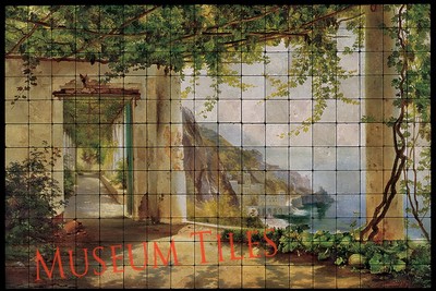 72x48 View to the Amalfi Tumbled Marble Tile Mural for Bathroom Wall