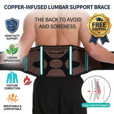 Copper Back Brace Lower Back Support Belt Lumbar Pain Relief Adjustable Strap