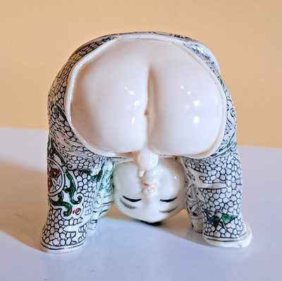 Vintage Chinese Repro  Resin Netsuki - Boy Mooning Us -Handcarved