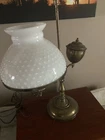 Vintage Mid-Century Brass 20" Student Library Desk Lamp With Milk Glass Shade