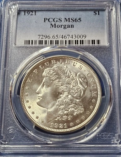 1921 $1 Morgan Silver Dollar PCGS MS65 Gem Uncirculated. Blast White