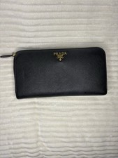 Prada 1ML506 Saffiano Leather Zip Around Long Wallet Nero Black Gold w/ COA
