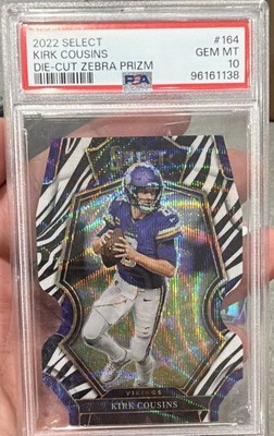 Panini Select 2022 Kirk Cousins #164 Premier Level Zebra Prizm Die-Cut PSA 10