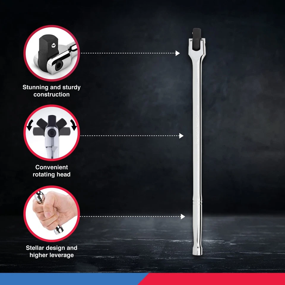 00206A 1/2" Breaker Bar, 1/2-Inch Drive 24-Inch Breaker Bar, Flex Head Chrome... - Image 4 of 4