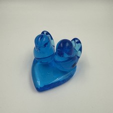 Vintage Leo Ward Glass Double Blue Bird of Happiness Signed Figurine 1990signed
