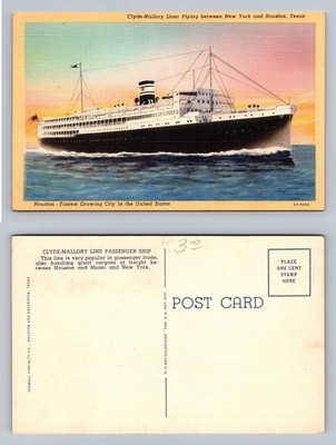 Houston, TX-Texas, Clyde-Mallory Liner Ship Souvenir PC Old Vintage Postcard