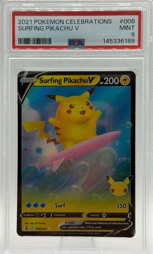 2021 Pokemon Celebrations Surfing Pikachu V #008 PSA 9