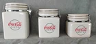 Vintage Coca Cola Cafe Ceramic Kitchen Counter Canisters 3 Piece Set Collectible