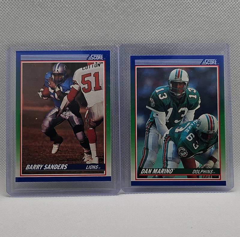 Score 1990 NFL 2-Card Lot Barry Sanders #20 Lions Dan Marino #13 Dolphins 🔥