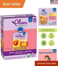 Stage 2 Organic Baby Food Pouches - Peach, Banana & Apricot Flavor (Pack of 4)