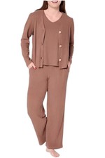 MUK LUKS Women's Brushed Wide Rib 3-Piece Lounge Set Chocolate