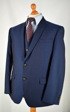 Mens Blue Fellini Wool Blend 3 Piece Suit Size 44S, W 38" L 29.5".