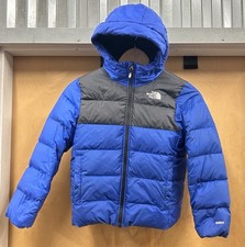 The North Face Jacket Youth Small Blue 550 Down Hooded Puffer Fleece Lined Coat