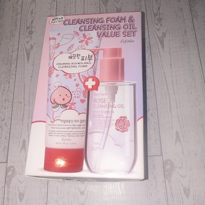 esfolio Pure Skin Double Cleanse Set Hyaluronic Acid Peach/Rose Foam & Oil