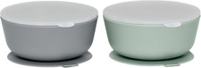 Suction Bowls for Baby  Toddlers Set of 2 - 100 Silicone W/Plastic Lid - Lea
